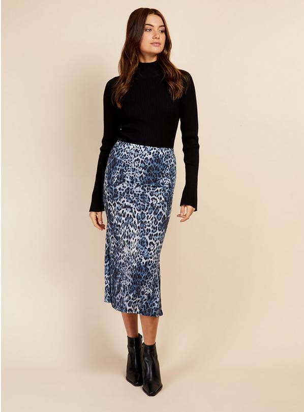 Blue leopard hotsell print midi skirt